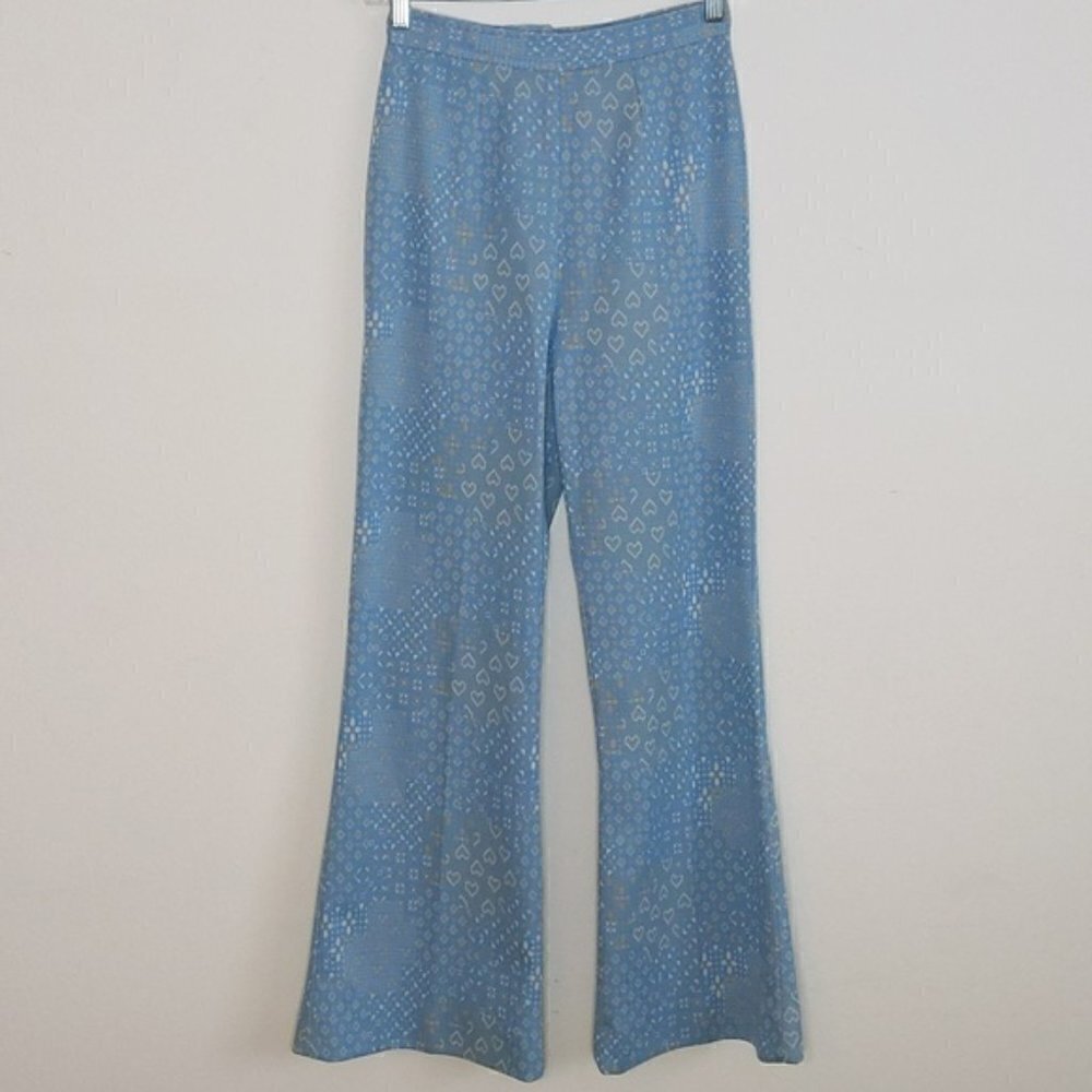 Vintage Polyester Blue Hearts Flare Pants